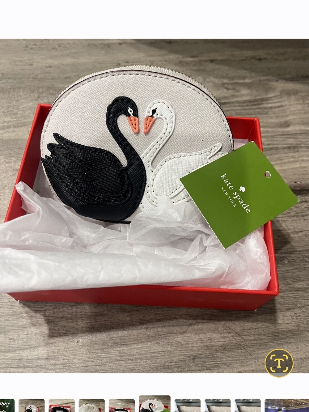 kate spade Black & White Swan Leather Coin Purse